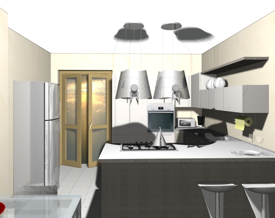 Cucina con frigo free standing